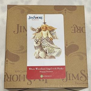 Jim Shore Heartwood Creek White Woodland Angel with Husky Ornament